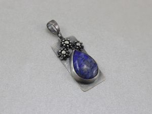 Lapis lazuli kropla, oksydowane srebro - ChileArt